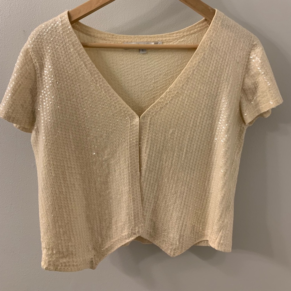 Cream/off white sequin shortsleeved cardigan